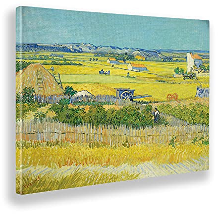 Giallobus - Gemälde - Vincent Van Gogh - Die Ernte - Leinwand mit Standardrahmen - 70x50 - Bereit zum Aufhängen - Moderne Gemälde für zu Hause