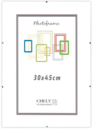 CHELY INTERMARKET MOD300 Marco Portafoto Clip Metacrilato Sin Borde Moderno 30x45cm Montaje Vertical Horizontal Decoración Posters Carteles Oficinas Galerías Color Transparente Incluye 1 Unidad