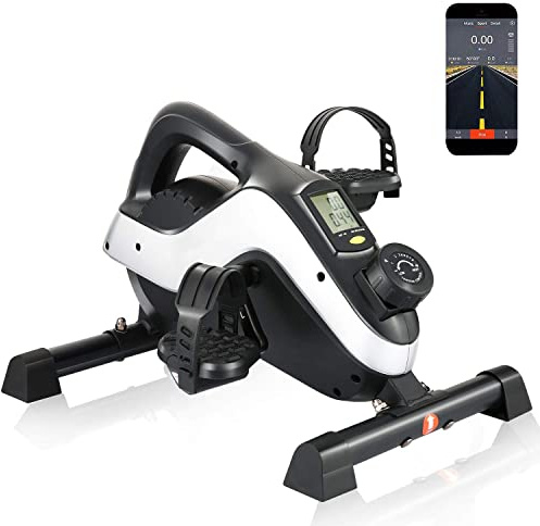 Profun Mini-Fahrradtrainer, Heimtrainer, tragbar, 8 Widerstandsstufen, magnetisch, Heimtrainer mit LCD-Monitor, zum Trainieren von Beinen/Armen zu Hause & Büro, Schwarz + Silber (APP)