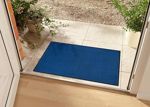 Hanse Home Waschbare In- & Outdoor Fußmatte Uni einfarbig Fußabtreter Schmutzfangmatte Türmatte Schmutzfänger Eingangsteppich Anti-Rutsch Größen, 40x60 cm, Dunkelblau