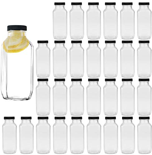 Encheng 8 oz Glass Bottles,Reusable Glass Water Bottle With Airtight Lids,Vintage Drinking Jars for Smoothies, Kombucha,Tea,Juicing Bottles Beverage Milk Bottle With Caps,Liquid Storage Jars 30pack