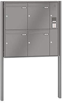 RENZ/Quadra / 4er Freistehende Briefkastenanlage Standbriefkasten mit Sprechfeld/RAL-Farbe 9007 Volumen 23 L/zum Einbetonieren/Dein-Briefkasten.de