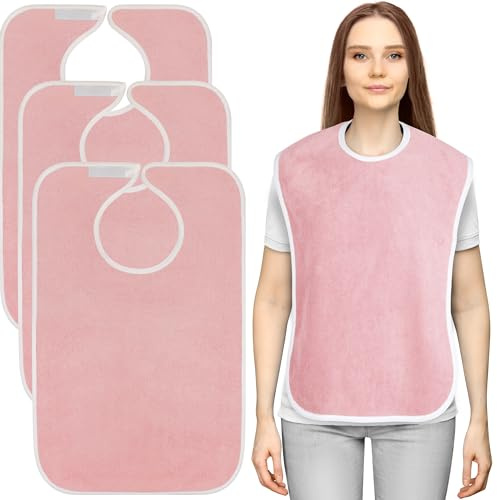 Utopia Towels 3 Pack Premium Unisex Adult Bibs for Elderly Women Men, Waterproof Bib for Eating, Adjustable and Washable (Pink)