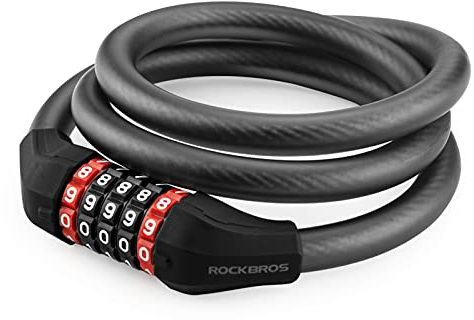 ROCKBROS Lucchetto a Cavo Bici Antifurto, Lucchetto a Combinazione 5 Cifre, per MTB Bicicletta Moto Monopattino E-bike Scooter, in PVC e Acciaio, 2 Modelli Disponibili 120cm/180cm