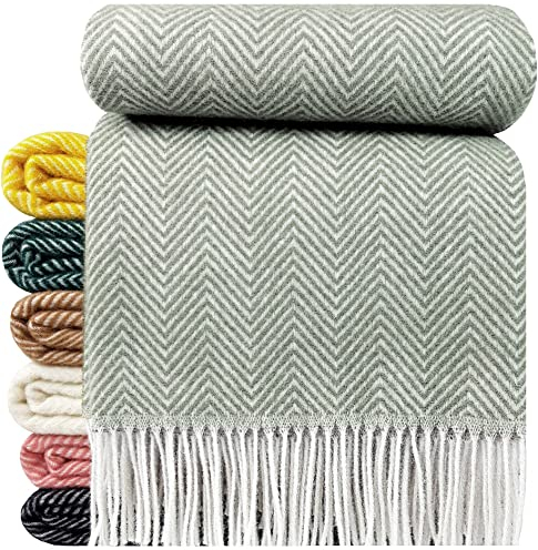 STTS International Manta de lana virgen 100% lana virgen, 140 x 200 cm, manta de lana virgen, disponible en muchos colores, verde oliva claro (D-M)