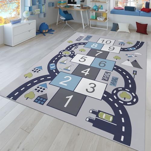 TT Home Kinderzimmerteppich Teppich Junge Mädchen Kinderteppich Baby rutschfest Straße, Farbe: Grau, Größe:120x160 cm