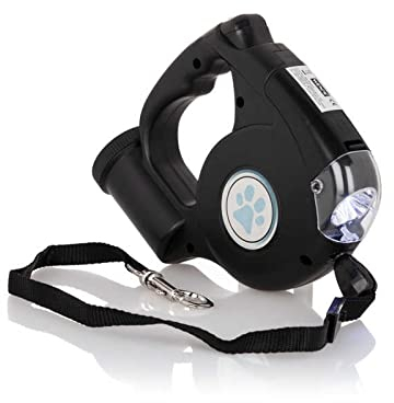 Hundeleine mit LED Licht Kotbeutelspender Beutelspender 5m Hunde Leine bis 25kg Rollleine Schwarz