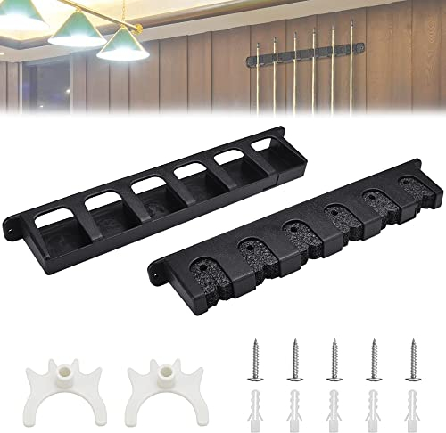 CODIRATO 2 Stück Billard Wandhalterung Billard Queue Halter Queue Halterung Set mit Baumwolle Schwarz Billard Stick Halter 6 Pool Queueständer Kunststoff Billard Queue Zubehör für Billiard Spieler