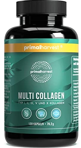 Primal Harvest Multi Collagen Supplement Types I, II, III, V & X Collagen Pills for Men & Women Dairy, Soy & Gluten Free 1 Pack 120 Capsules