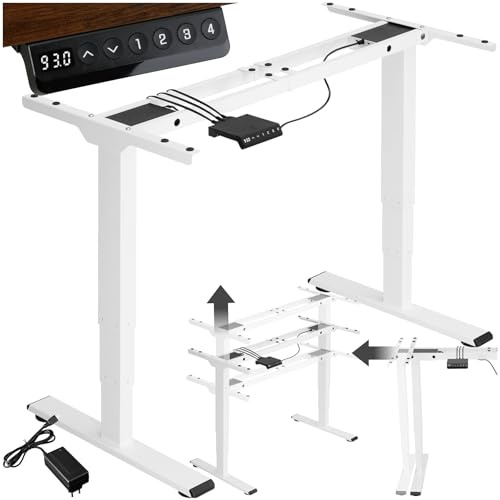 tectake® elektrisch höhenverstellbarer Schreibtisch, Metall Tischgestell für Schreibtischplatte, 110-168 x 60 x 60-125 cm, Memory Funktion, Kollisionsschutz, Belastbarkeit 100 kg, mit 2X Motor - weiß
