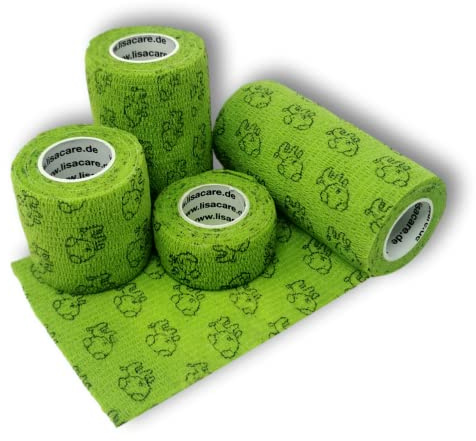 LisaCare selbstklebender Verband Hund - Haftbandage Fixierbinde | Hunde Verband - Tier Pflaster 4er-Set 2,5-10cm breit (Hund grün) - Die kohäsive Bandag von LisaCare ist wasser