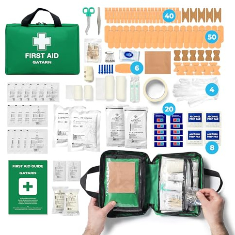 Gatarn 220 Piece First Aid Kit Bag | Includes Eyewash, 2 x Instant Cold Ice Packs & Emergency Car Blanket | Complete Medical & Survival Kit for Home, Car, Office, Caravan, Travel & Sports