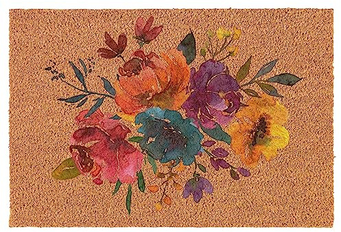 Welcome Doormat Coco Coir Door Mat Gift Watercolor Floral Flowers (30 x 18)