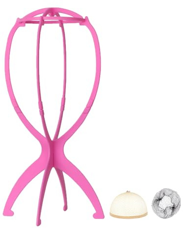 WXYYKX Perückenständer, Perückenhalter belüftet & zerlegbar 35 cm rosa | Ideal zum Trocknen/ Aufbewahren, statt Styroporkopf, stabiler Kunststoff, auch als Hutständer, inkl. Perückennetze