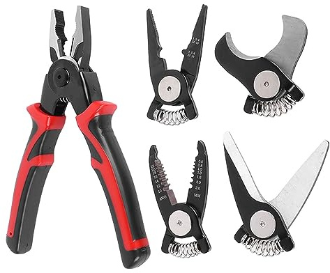 5-in-1 Interchangeable Pliers Set – Heavy Duty Steel Wire Cutters, Strippers & Crimper Tool Kit for Metal, Electrical & DIY Repairs – Ergonomic Handle, & Easy to Use