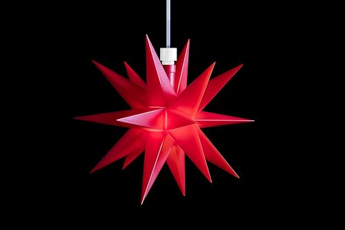 Sterntaler Dekostern | Weihnachtsstern Midi-Stern | Kunststoff | 18-Zacker | Rot | 16cm | Innen | LED | Batterie | mit Timer