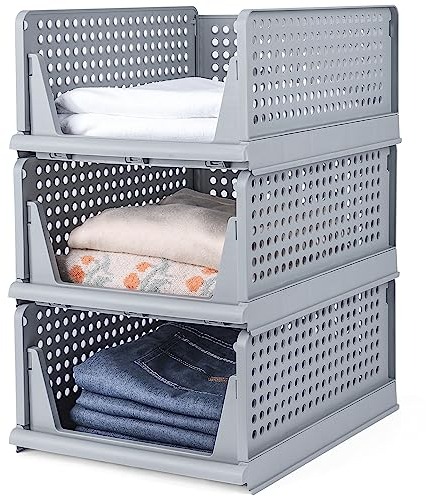 Yorbay Schubladenbox Stapelbare Kleiderschrank Organizer, Regal Aufbewahrungsbox, für Kleidung Küchen Schlafzimmer (4, Grau)