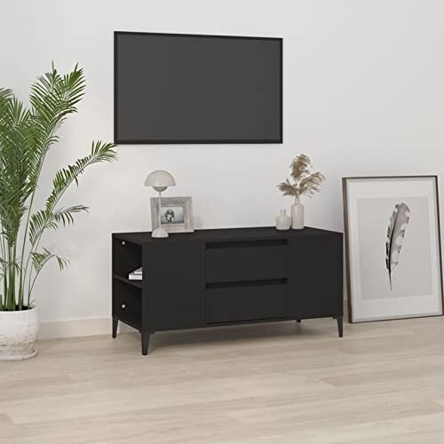 Homgoday Meuble TV en contreplaqué noir 102 x 44,5 x 50 cm, meuble pour TV, salon, salle à manger, table basse, télévision, équipement de musique, support type 2