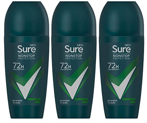 Sure Antiperspirant 72H Nonstop Sweat and Odour Protection Alcohol-Free Roll On with Citrusy, Spicy and Woody Scent Multi Fragrance Deodorant for Men, 50ml Pack of 3 (Quantum Dry)