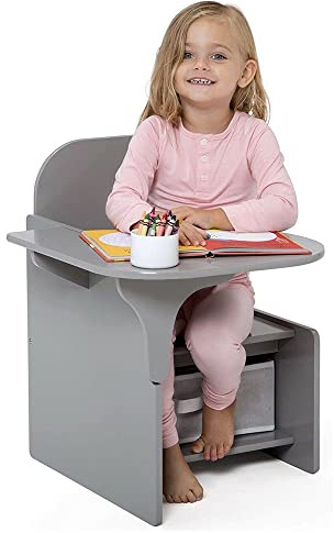 Children's Table & Chair Set, Kids Desk Chair with Storage Bin, Toddler Mysize Chair Desk for Art Craft, Snack Time, Homeschooling, Homework, Activity Table Set for Ages 3+, Playset Furniture (Grey)