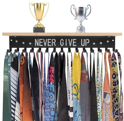 ANKROYU Medaillenständer, Hölzerner Medaillenaufhänger, Medaillenaufhänger Zur Wandmontage, Medaillenhalter Display Trophy Shelf Organizer, Medaillenständer Mit 15 Stahlhaken Für Medaille, Trophäe