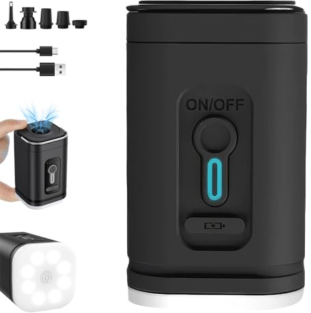 Aufladbare Camping-Luftpumpe, tragbare Ultra-Mini-Luftpumpe mit 1200 mAh Akku, USB wiederaufladbar zum Aufblasen der Luft für Poolschwimmer Luftbett Matratze Schwimmring Vakuum-Aufbewahrungsbeutel