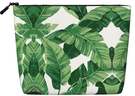 Cute Green Palm Leaves Fake Hemp Travel Toiletry Bag - Reusable Cosmetic Accessories Toiletry Organizer for Women - Multiple Uses