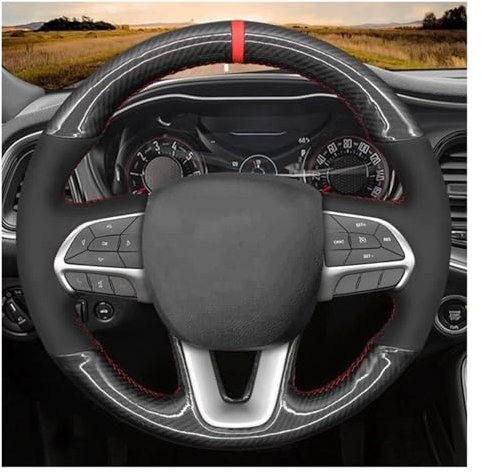 LMHGMUBVR Cubierta Volante para Dodge para Challenger para Charger 2015-2021 para Dodge para Durango 2018-2021 Funda para Volante De Coche De Piel De Gamuza(White Thread)