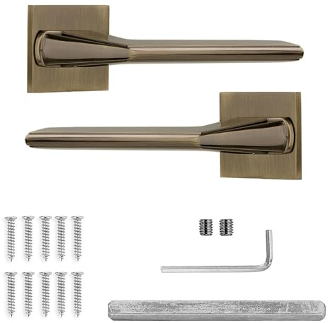 Decoranddecor Pera Antique Brass Internal Door Handles – Aluminium Handle Sets – Elegant and Durable Design for Wooden Interior Doors, Ideal for Bedrooms, Bathrooms, and Living Spaces