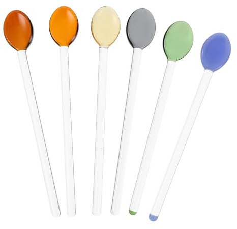 6Piezas Cucharas de Vidrio Resistentes al Calor con Mango Cucharas de Café y Utensilios Multiusos para Hogar y Restaurantes