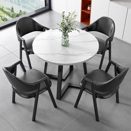 Runder Konferenztisch für Büro, Empfangsraum, MDining Tisch-Set mit Metallbeinen, kompakter, kleiner Besprechungstisch und Stühle für 4 Personen, platzsparender Clubtisch (schwarz, 90 cm)