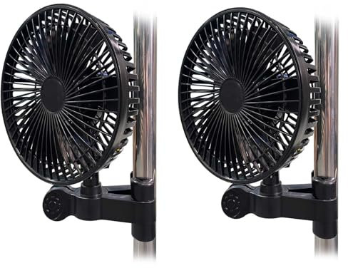 SunStream Clip-On Grow Ventilator, EC-Motor, 180cm Kabel, ABS Korrosionsbeständiges Material, 10W Clip Fan für Grow Tents Säulen von 12mm bis 32mm, Oszillierend Klemmbar Mini Fan für Growzelt (2PCS)
