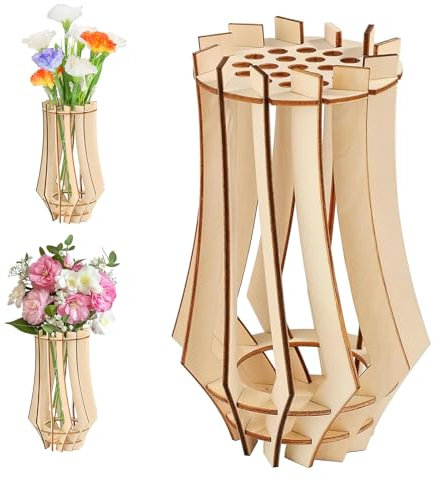 Darryy Holzvase für Baustein Blume, Blumenvase für Baustein Blume Blumenstrauß, Holzständer für Baustein Rosen, Sonnenblumen, Tulpen, Narzissen(A)