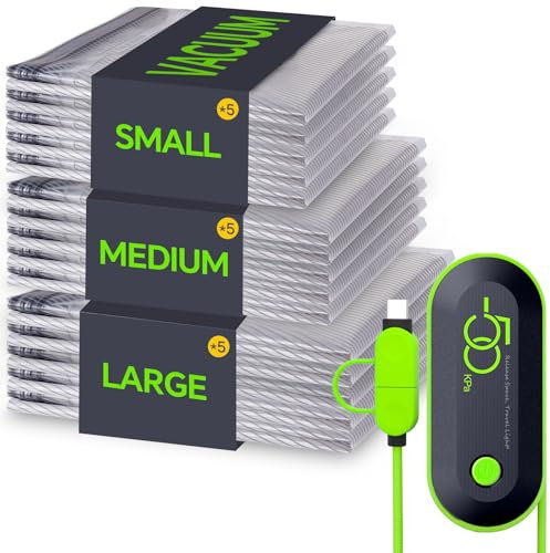 Vacbird Vacuum Storage Bags, 15 Pack Reusable Space Saver Bags with Electric Air Pump, Double Zip and Airtight Valve for Travel and Home