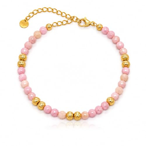 Made by Nami Perlenarmband Damen aus Chirurgischem Edelstahl Armband Damen Gold 16 + 3 cm Wasserfester Schmuck Hypoallergen Festival Accessoires