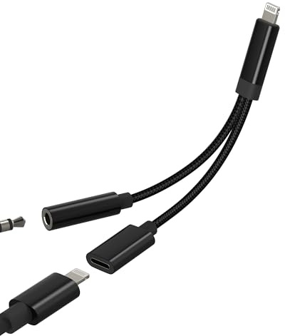 Lightning to 3.5mm Headphone Jack Adapter(2 in 1)for Apple MFI Certified AUX headset Audio Cable Charger Splitter for iPhone 14 13 Pro Max Earphone Connector for iPad Earbuds Converter Car Accessories