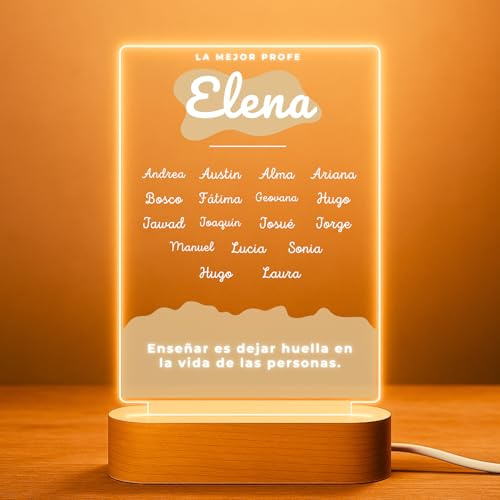 Cristal Plaque Lámpara LED con Nombres de Alumnos y Foto – Regalos para Profesores Personalizados – Lamparas Personalizadas y Placas Personalizadas Fin de Curso y Día del Maestro