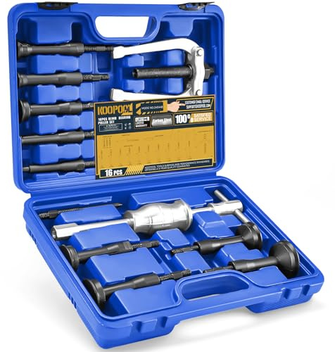 KOOPOOL 16-Piece Blind Hole Collet Bearing Race & Seal Puller Extractor Kit: Slide Hammer Pilot Insert for Effortless Inner Internal Bearing Removal Tool Set (Blue)