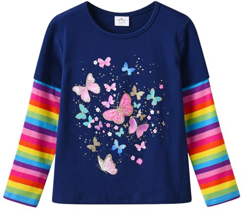 VIKITA Mädchen T-Shirt Tierdrucke Streifen Langarm Casual Top