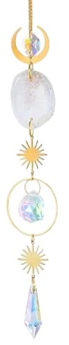 New 2026 1Pc, Agate Raw Stone Artificial Crystal Wall Hanging, Sun Eyes and Stars Moon Pendant, Home Decorations, Garden Sunny Catcher Jewelry Fashion Accessories Creative Gift