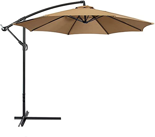 Patio Umbrella Outdoor,Umbrella, Waterproof Polyester Fabric Overhanging Parasol Cross Iron e Base, Cream Parasol with Base for Lawn Garden
