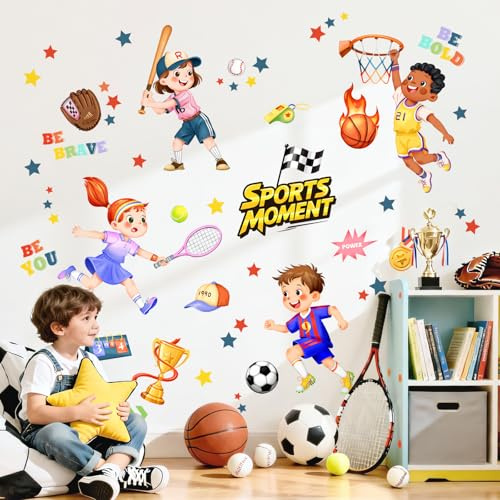 Tanlaby Sport Wandtattoo Fußball Basketball Volleyball Baseball | für Kinder Zimmer Jungen Mädchen Schlafzimmer Wohnzimmer Spielzimmer