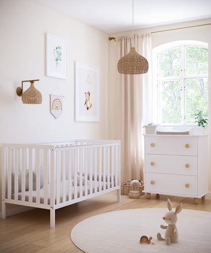 zee Bambi Cuna Bebé 140x70 cm Blanca Cuna Infantil Clásica con Barrotes Base Regulable 3 Niveles Protección Antimordida Mueble Habitación Bebé