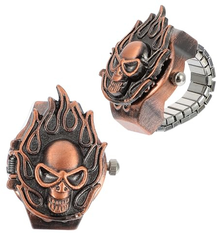 KOMBIUDA 2 Stück Retro Fingerringuhr mit Elastischem Zinklegierung Armband Kreative Klappbare Gehäuseuhr als Schmuckdekoration für Geburtstag und Studenten