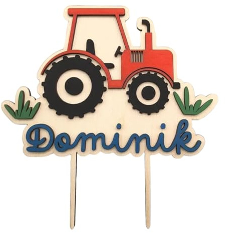 Personalisierter Traktor Cake Topper mit Geburtstagszahl, Tortenstecker aus Holz, Kindergeburtstag Dekoration in Wunschfarben