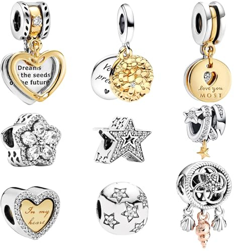 MLPKOI Paquete de Dijes para Pulsera, Bead Charms para Charms Pulsera Collar Joyería Europea para Hacer Collares, Pulseras, Joyas Cumpleaños Regalo Fiesta Madre Niñas (Oro y plata)