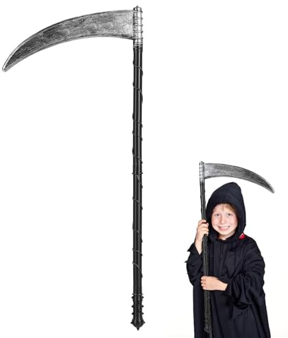 DECHOUS Falce di Halloween Prop regolabile in plastica Falce giocattolo per bambini e adulti Halloween Party Cosplay accessorio argento