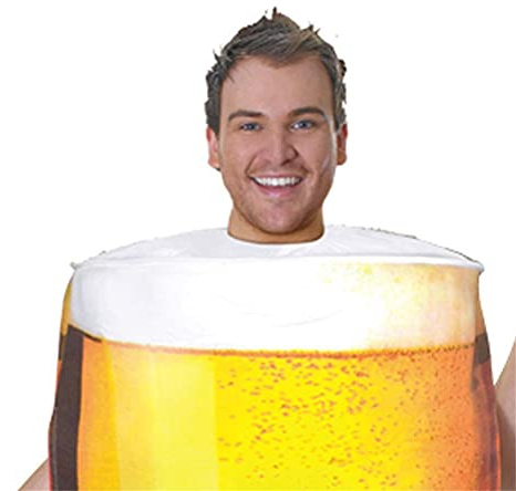 SUNGOOYUE Herren-Bierglas-Kostüm, Polyester-Becher-Overall, 99 Cm Länge, 76 Cm Schulterbreite, Bierblasenmuster, Erwachsene Männer für Halloween-Karnevalsparty