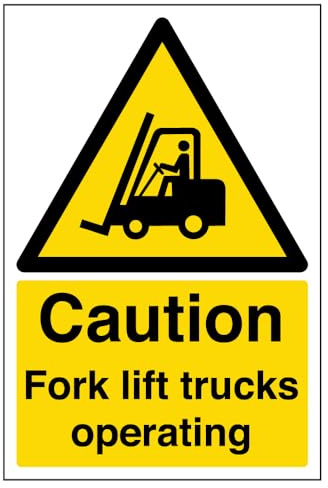 V Safety Caution Fork Lift Trucks Operating Warning Sign - 200mm x 300mm - Self Adhesive Vinyl