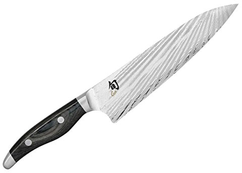 KAI Shun Nagare Kochmesser 20 cm Klingenlänge - 72 Lagen Damaszenerstahl VG 2 & VG 10 Dual-Core-Klinge - Pakkaholz grauschwarz - Handgefertigt in Japan - Küchenmesser Chefmesser geschmiedet